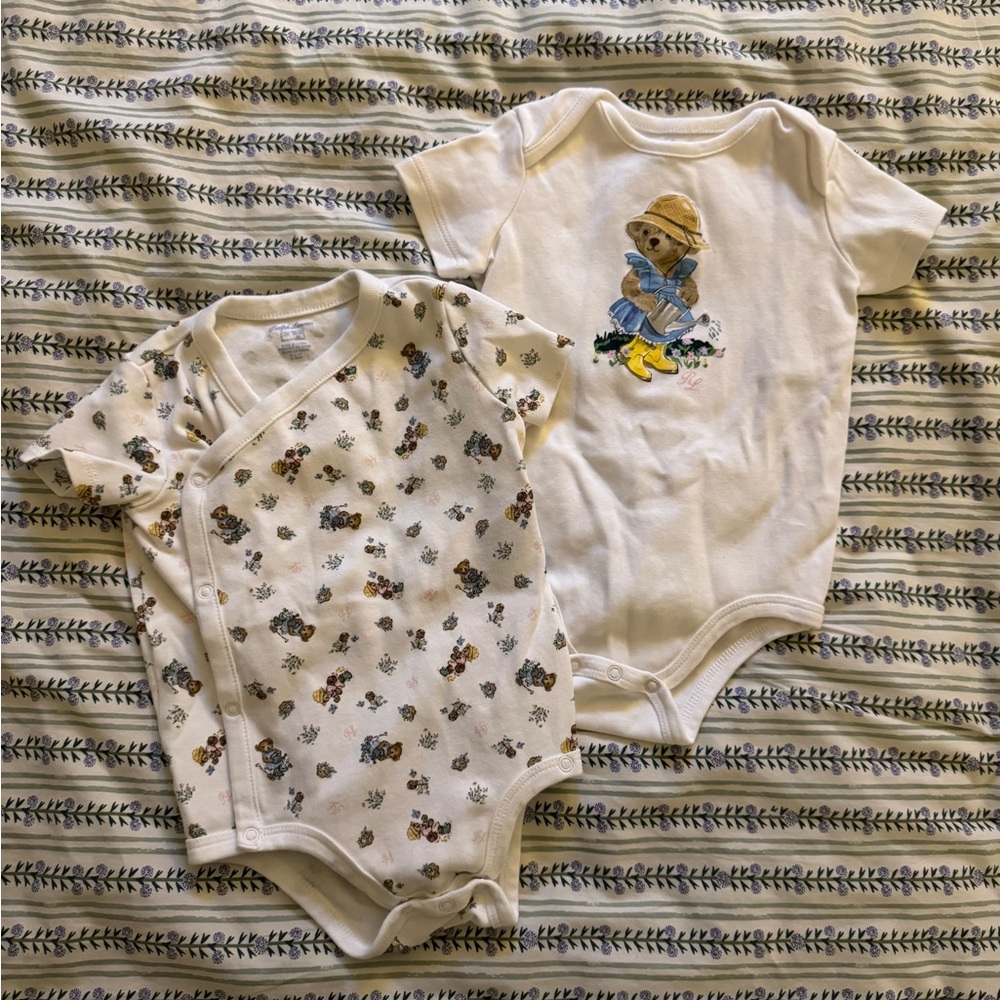 Ralph Lauren Bear Print Onesies | Size 12m | 100% Cotton